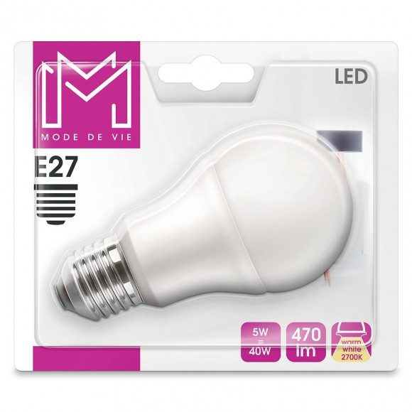 Ampoule LED équivalent 40W Standard E27 2700K dépoli