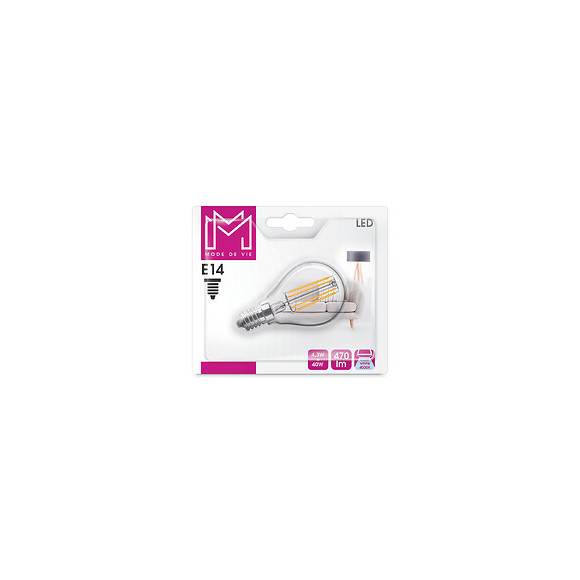 Ampoule LED Verre équivalent 40W Sphérique E14 4000K Filament