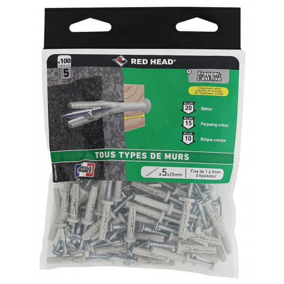 Sachet de 100 chevilles Frapex M 5x25mm