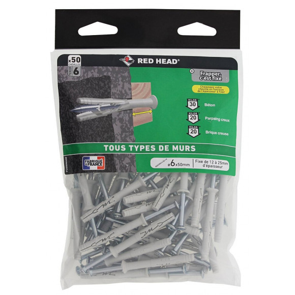 Sachet de 50 chevilles Frapex M 6x50mm