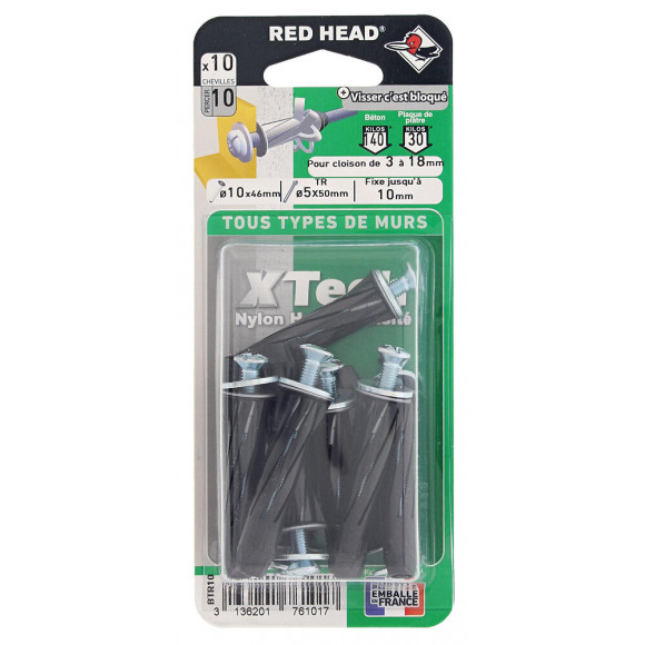 Blister de 10 chevilles Xtech 10x46mm + vis TR 5x50mm