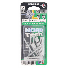 Blister de 4 chevilles Nordtech 10x50mm + vis TF 6x70mm