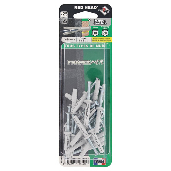 Blister de 25 chevilles Frapex M 6x30mm