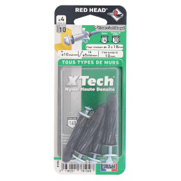 Blister de 4 chevilles Xtech 10x46mm + vis TR 5x50mm