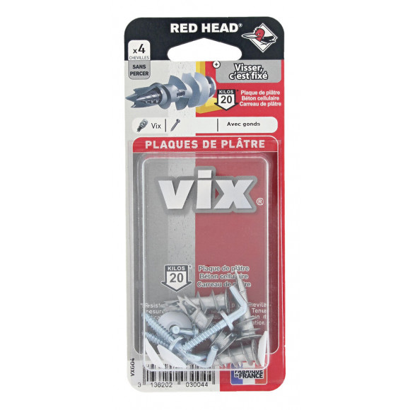 Blister de 4 chevilles Vix + gonds