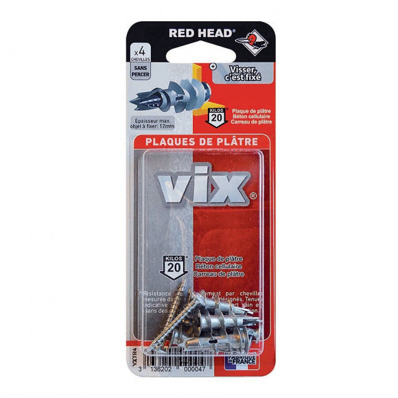 Blister de 4 chevilles Vix + vis TR 4.5x35mm