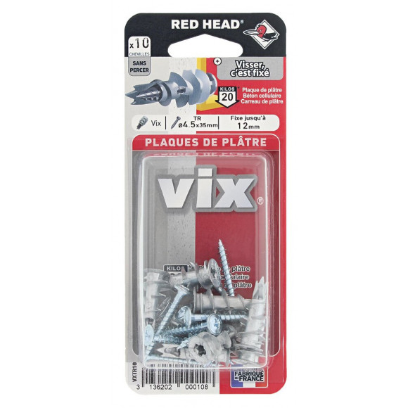 Blister de 10 chevilles Vix + vis TR 4.5x35mm