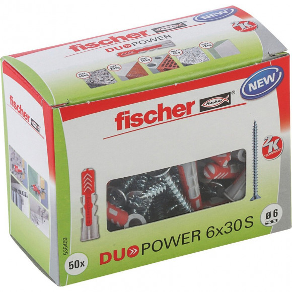Boîte de 50 chevilles tous matériaux DUOPOWER 6x30mm + vis