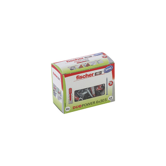 Boîte de 50 chevilles tous matériaux DUOPOWER 6x30mm + vis