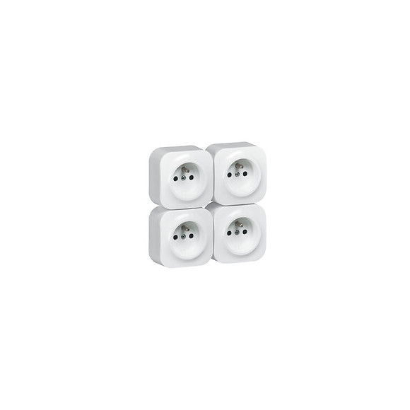 Lot de 4 prises de courant saillie avec terre Profil Eco complet-blanc