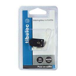 Interrupteur à tirette avec cordon 25cm 2A 250V noir