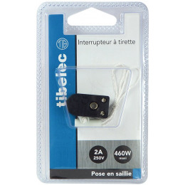 Interrupteur à tirette avec cordon 25cm 2A 250V noir