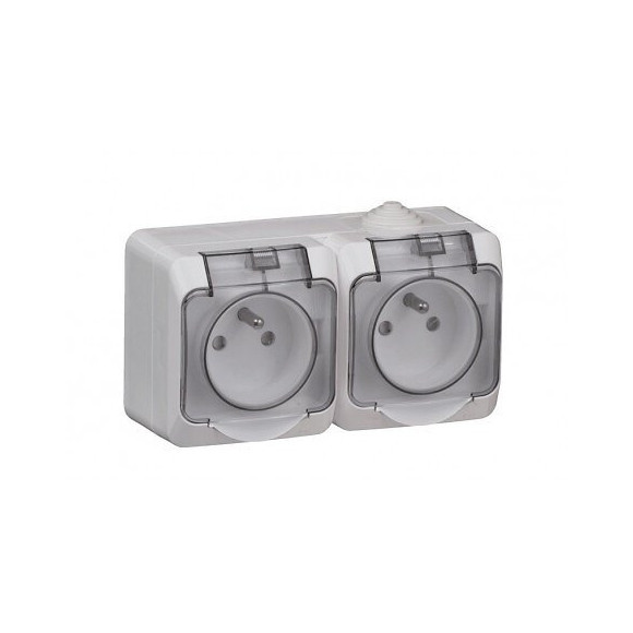 Cedar Plus-Double prise 2P+T avec cache gris, 16A