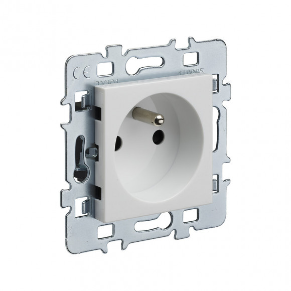 Mécanisme prise à encastrer 2P+T 16A cache blanc + support métal