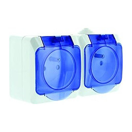 Cedar Plus-Double prise 2P+T avec cache bleu,16A-Blanc