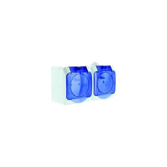 Cedar Plus-Double prise 2P+T avec cache bleu,16A-Blanc