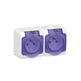 Cedar Plus-Double prise 2P+T avec cache bleu,16A-Blanc