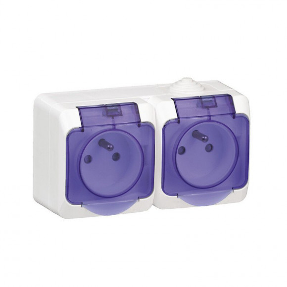 Cedar Plus-Double prise 2P+T avec cache bleu,16A-Blanc