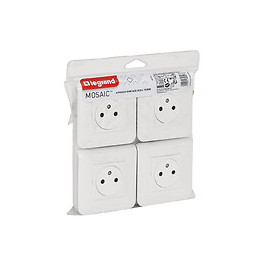 Lot de 4 prises de courant Surface Mosaic blanc complet avec plaque