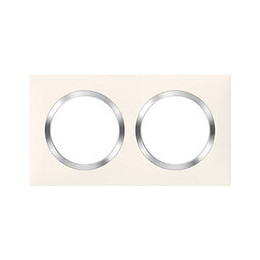 Plaque carrée dooxie 2 postes finition blanc avec bague effet chrome