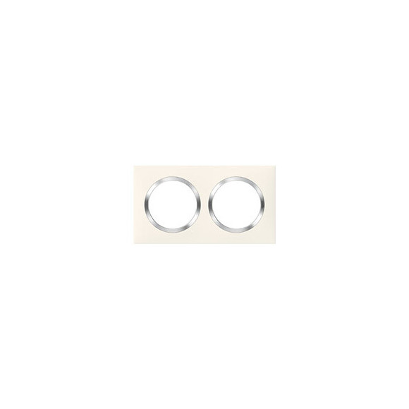 Plaque carrée dooxie 2 postes finition blanc avec bague effet chrome