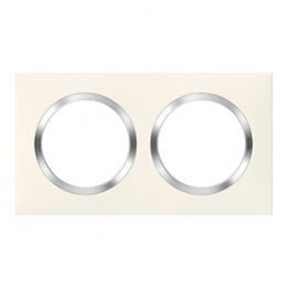 Plaque carrée dooxie 2 postes finition blanc avec bague effet chrome