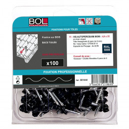 100 vis autoperceuses bois 4.9x35 rd. 14 RAL 5008