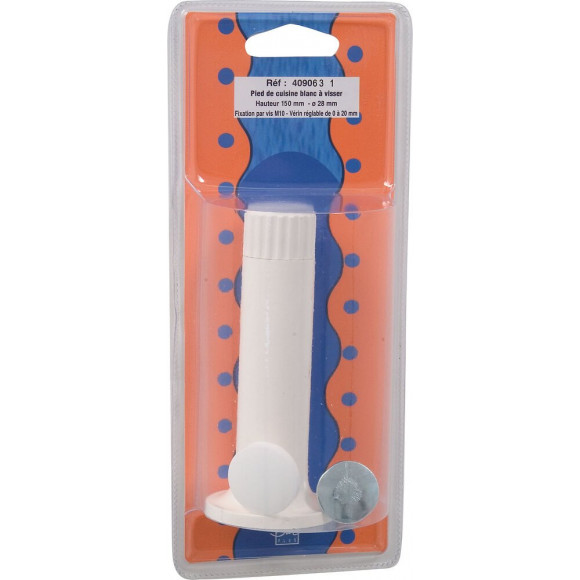 Pied de cuisine plastique blanc D.2.8cm hauteur 15cm