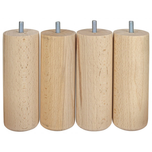 Lot de 4 pieds de lit cylindriques en hêtre brut