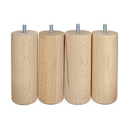 Lot de 4 pieds de lit cylindriques en hêtre brut