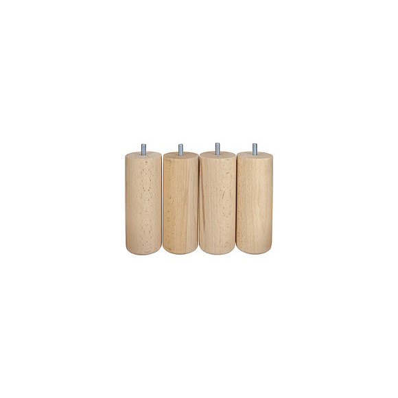 Lot de 4 pieds de lit cylindriques en hêtre brut