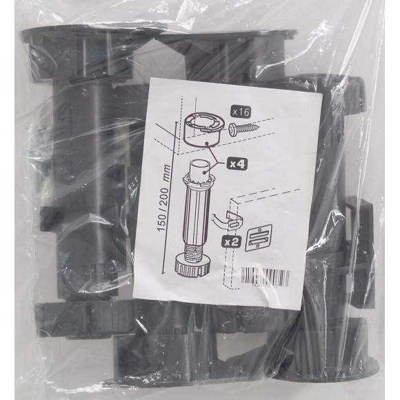 Sachet de 4 pieds de cuisine plastique noir réglable 15 à 22cm