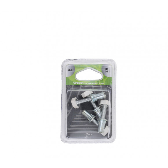 Blister 4 vérins de réglage blanc encastrable D.8mm