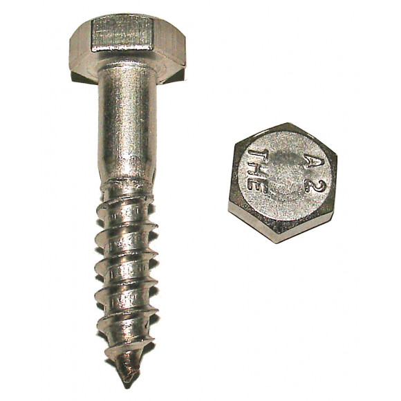 6 tirefonds tête hexagonale inox A2 6x40mm