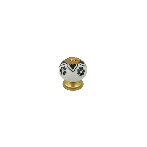 Bouton diam 40mm céramique blanc motif noir