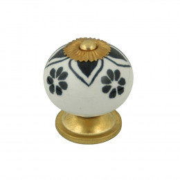Bouton diam 40mm céramique blanc motif noir