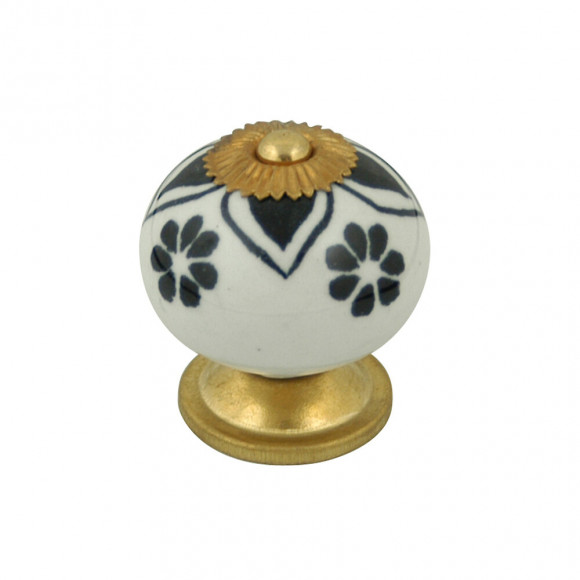 Bouton diam 40mm céramique blanc motif noir
