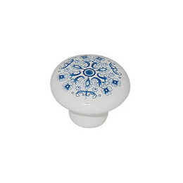 Bouton rond diamètre 32mm céramique blanc motif bleu