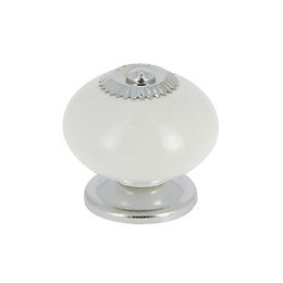 Bouton diamètre 40mm céramique blanc/nickelé