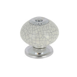 Bouton diamètre 40mm céramique blanc craquelé/nickel