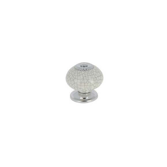 Bouton diamètre 40mm céramique blanc craquelé/nickel