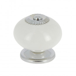 Bouton diamètre 40mm céramique blanc/nickelé