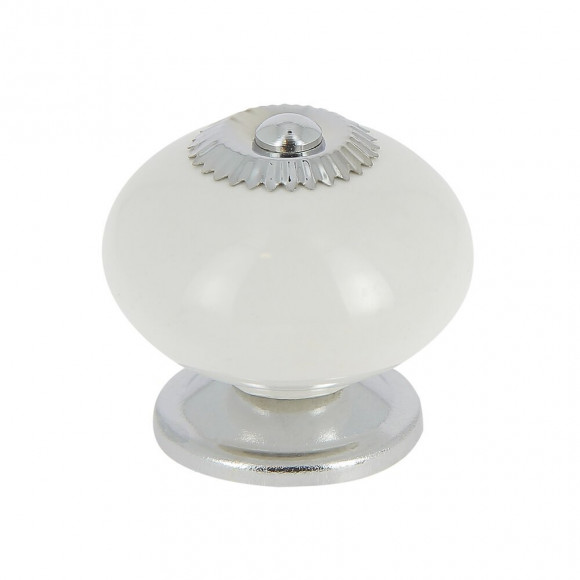 Bouton diamètre 40mm céramique blanc/nickelé