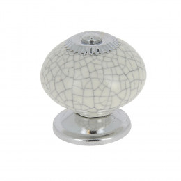 Bouton diamètre 40mm céramique blanc craquelé/nickel