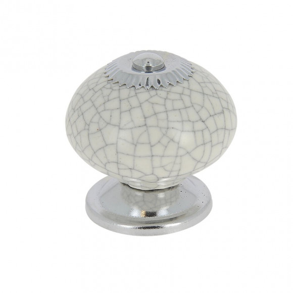 Bouton diamètre 40mm céramique blanc craquelé/nickel