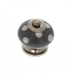 Bouton diamètre 40mm céramique gris pois blanc/nickel