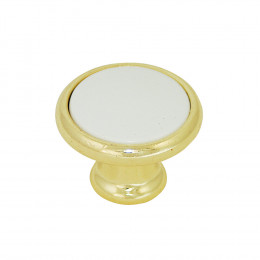 Bouton rond diamètre 35mm blanc sur base laitonné