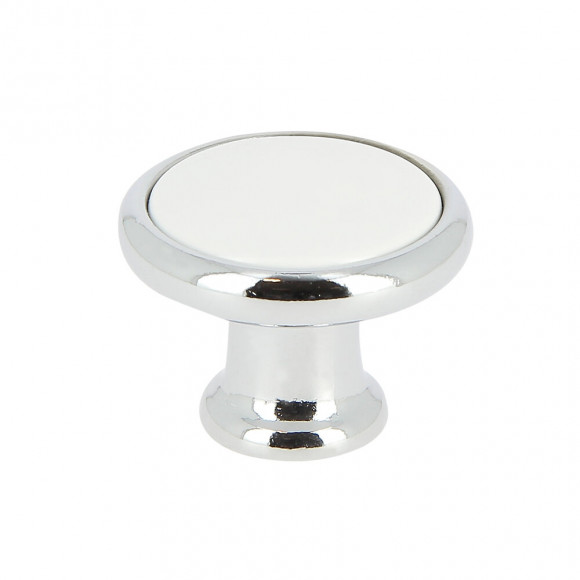 Bouton rond diamètre 35mm zamak blanc sur base chrome