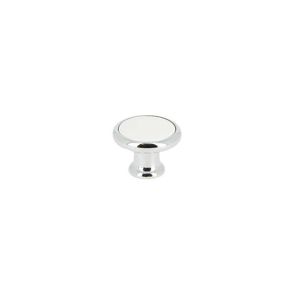 Bouton rond diamètre 35mm zamak blanc sur base chrome