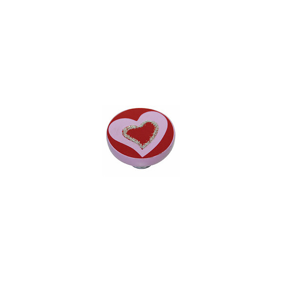 Bouton coeur 40mm résine rose/argent